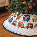 Colorful Campers with Navy Border Christmas Tree Skirt