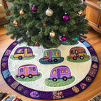 Retro Campers with Purple Border Christmas Tree Skirt