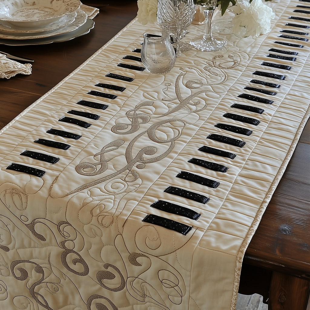 Piano Keys on Ivory Quilted Swirls Table Runner