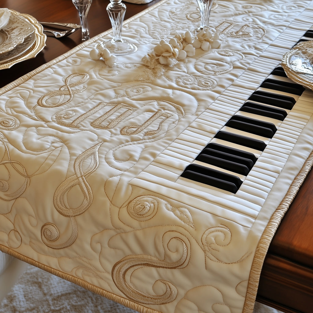 Cream Piano Keyboard with Soft Scrolls Table Runner