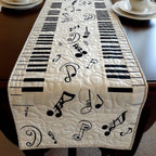 Black Music Notes and Piano Keys Table Runner