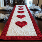 Row of Red Hearts on Cream Panel Table Runner