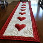 Trio of Red Hearts with Crimson Trim Table Runner