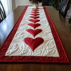 Column of Hearts on Deep Red Border Table Runner