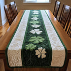 White Shamrocks on Dark Green Center Table Runner