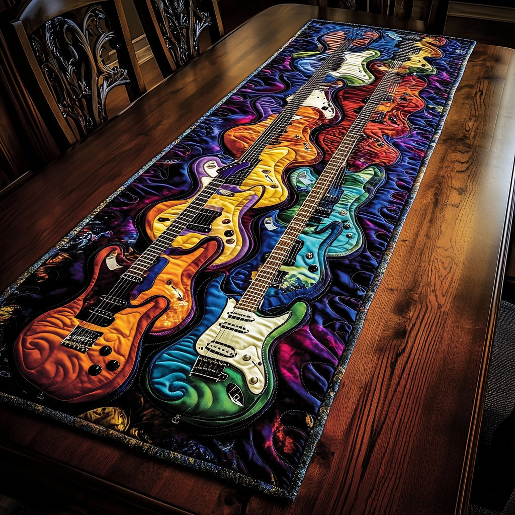 Rainbow Row of Electric Guitars Table Runner