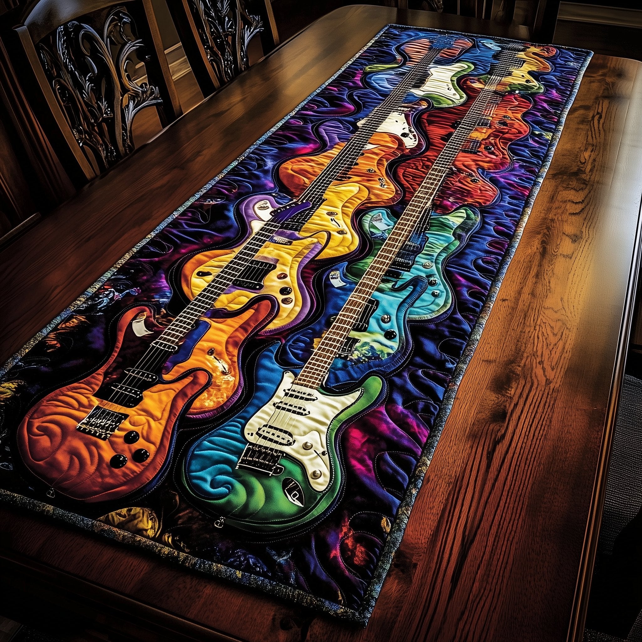 Rainbow Row of Electric Guitars Table Runner