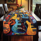 Teal and Amber Guitars on Purple Table Runner