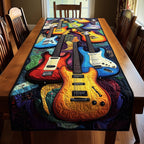 Blue and Golden Guitars Close Up Table Runner