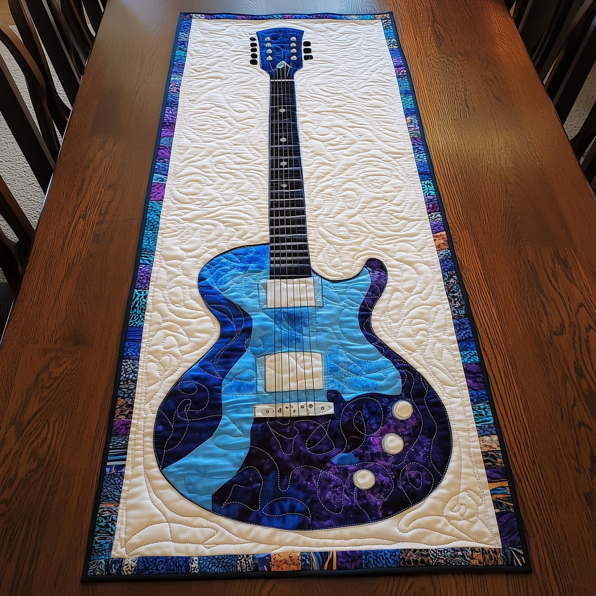 Sapphire Guitar on Purple Frame Table Runner