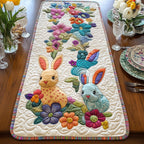 Spotted Bunnies with Bright Flowers Table Runner