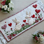 Bunnies and Red Hearts on Pink Trim Table Runner