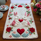 Bunnies with Red Hearts and Pink Blossoms Table Runner
