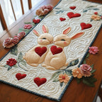 Bunnies with Twin Hearts and Roses Table Runner