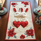 Bunny Duo with Red Blossoms Table Runner