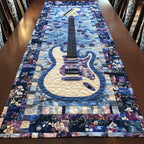 Denim Guitar on Blue Patchwork Table Runner