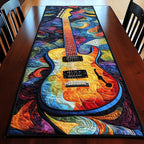 Vivid Guitar on Swirling Rainbow Table Runner