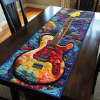 Sunset Bass Guitar on Blue Swirls Table Runner