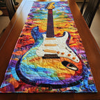 White Guitar on Tie Dye Rainbow Table Runner