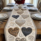 Leopard and Black Hearts on Ivory Table Runner