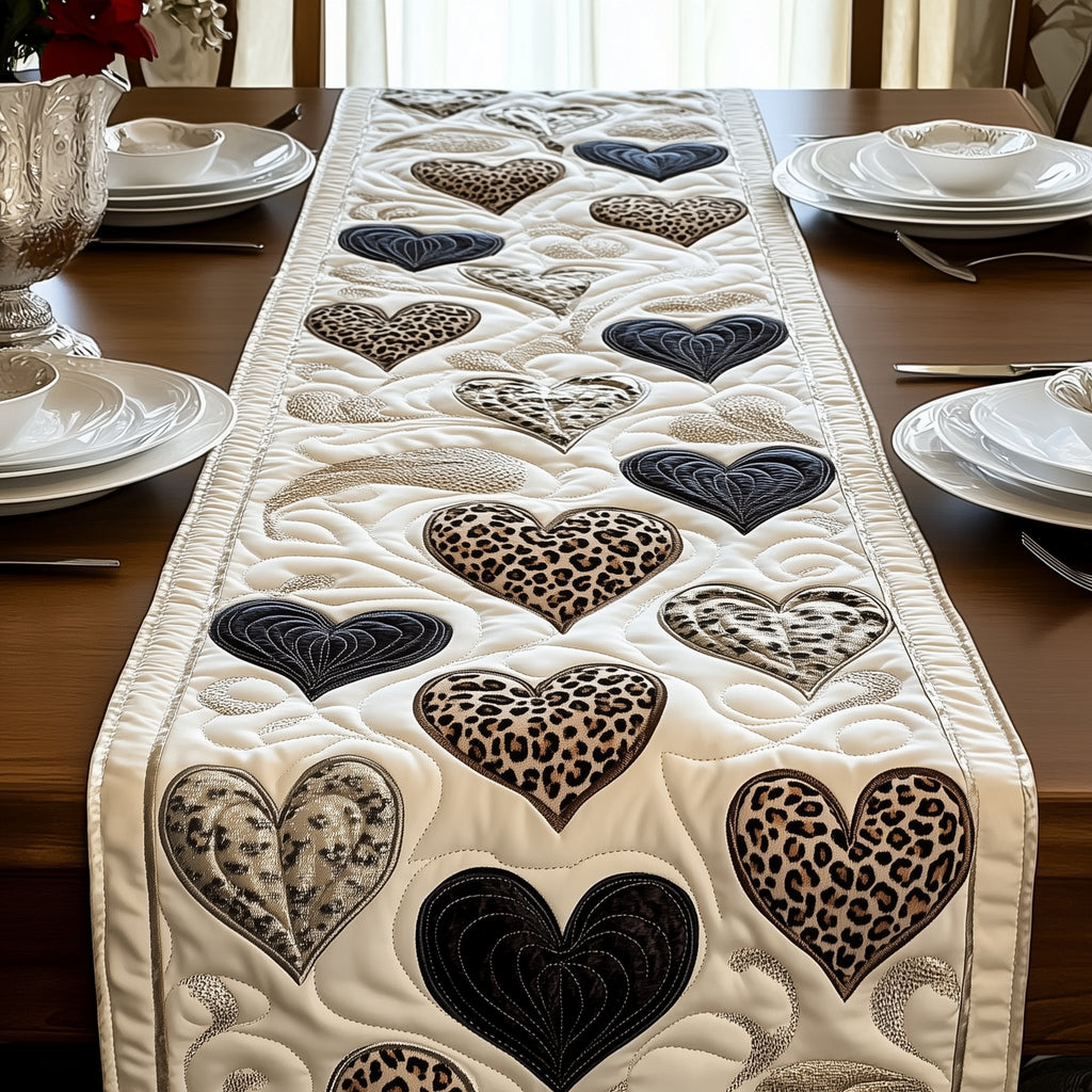Cheetah Hearts with Golden Trim Table Runner