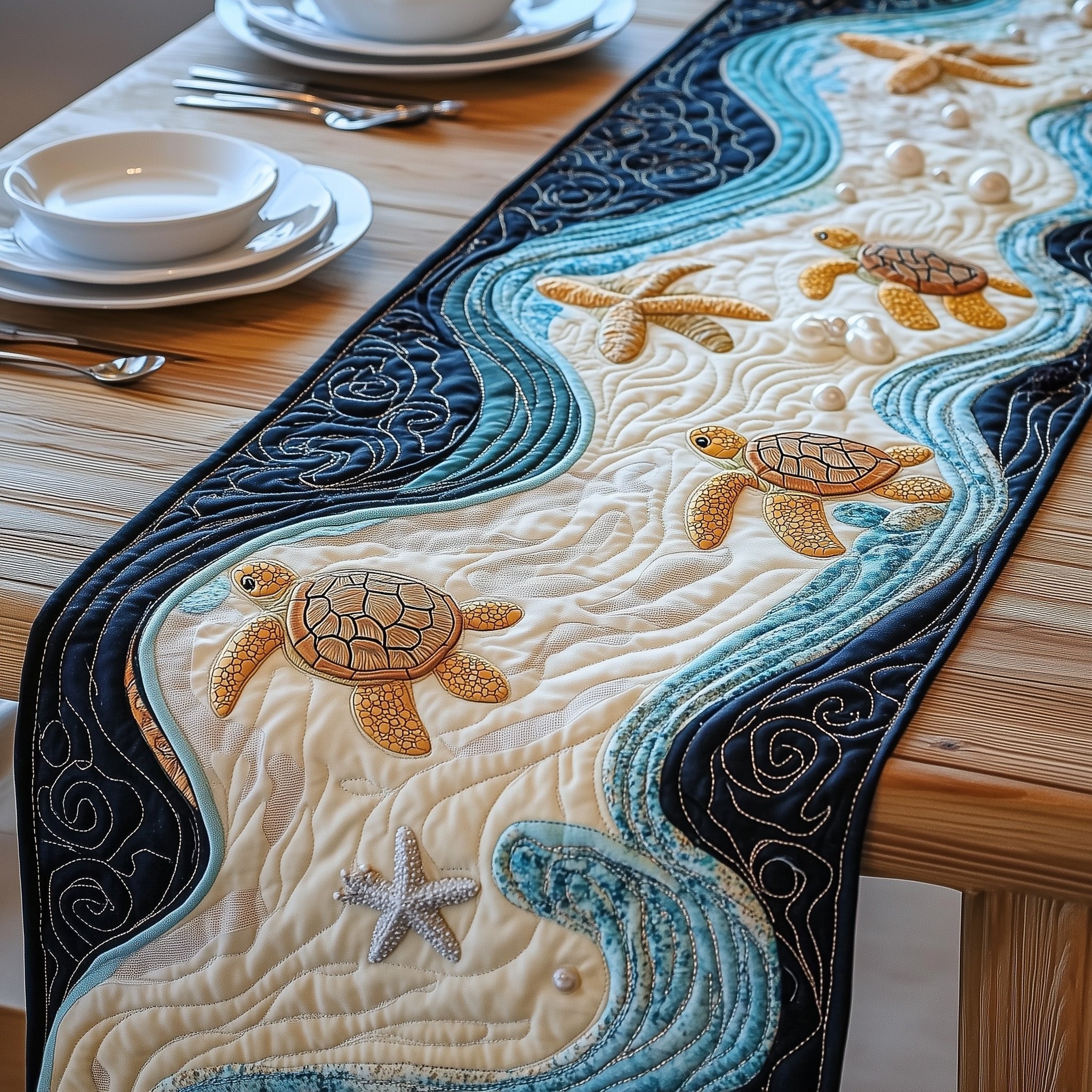 Tiny Turtles on Sandy Shore Table Runner