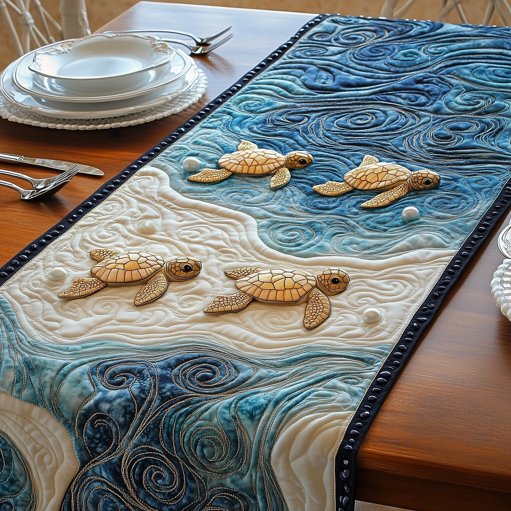 Turtle Hatchlings Heading to the Sea Table Runner
