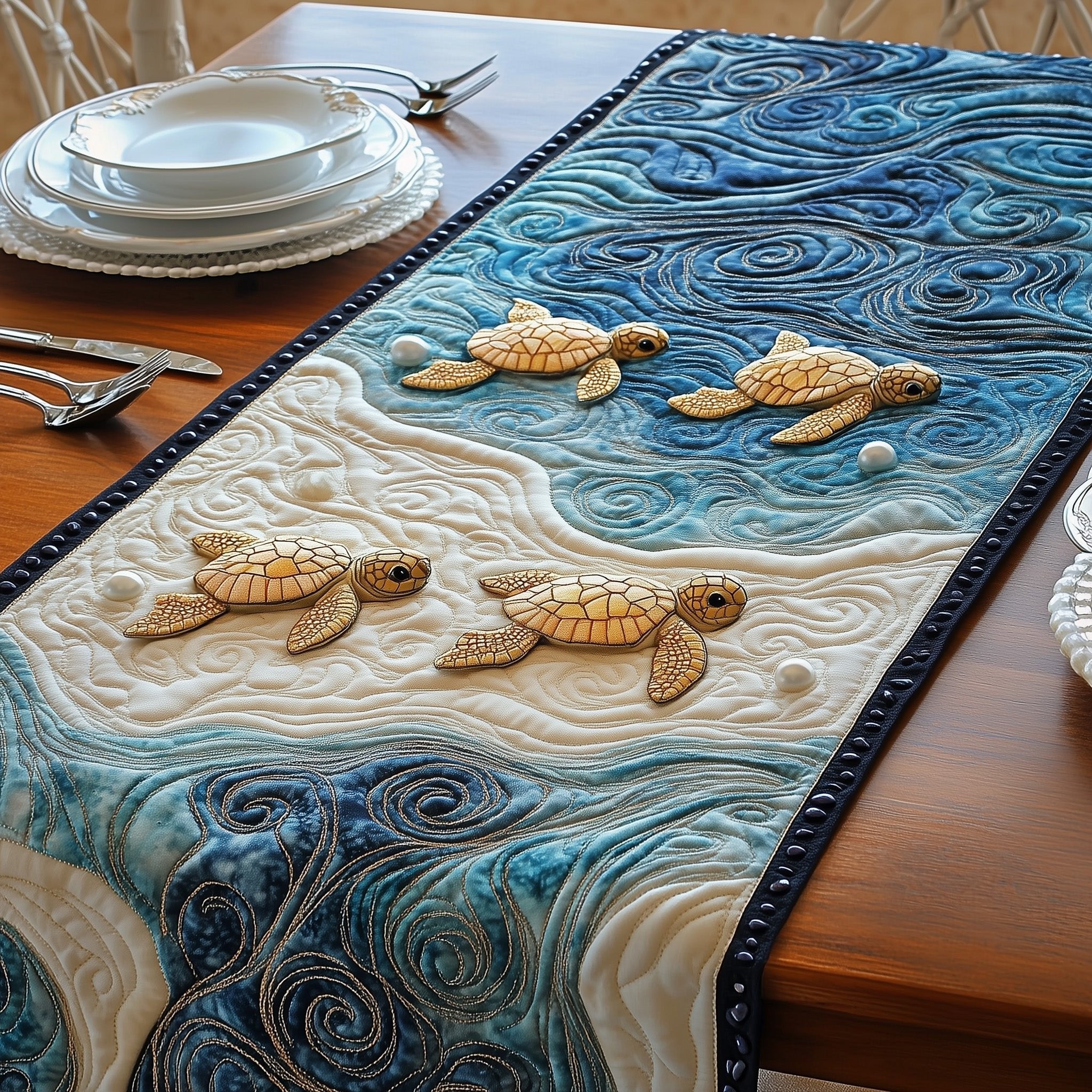Turtle Hatchlings Heading to the Sea Table Runner