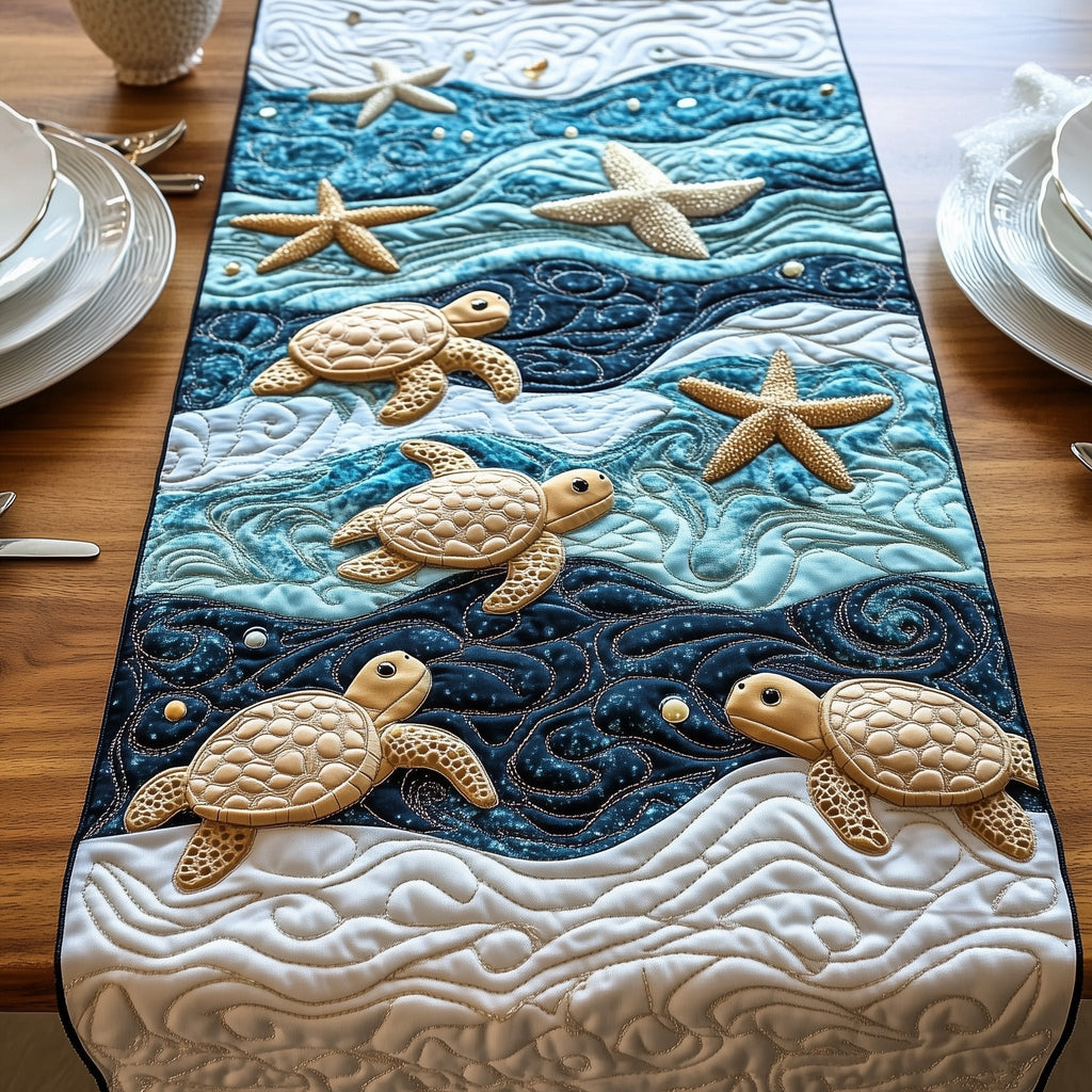 Turtles and Starfish on Navy Sea Table Runner