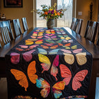 Pink and Coral Butterflies on Black Table Runner