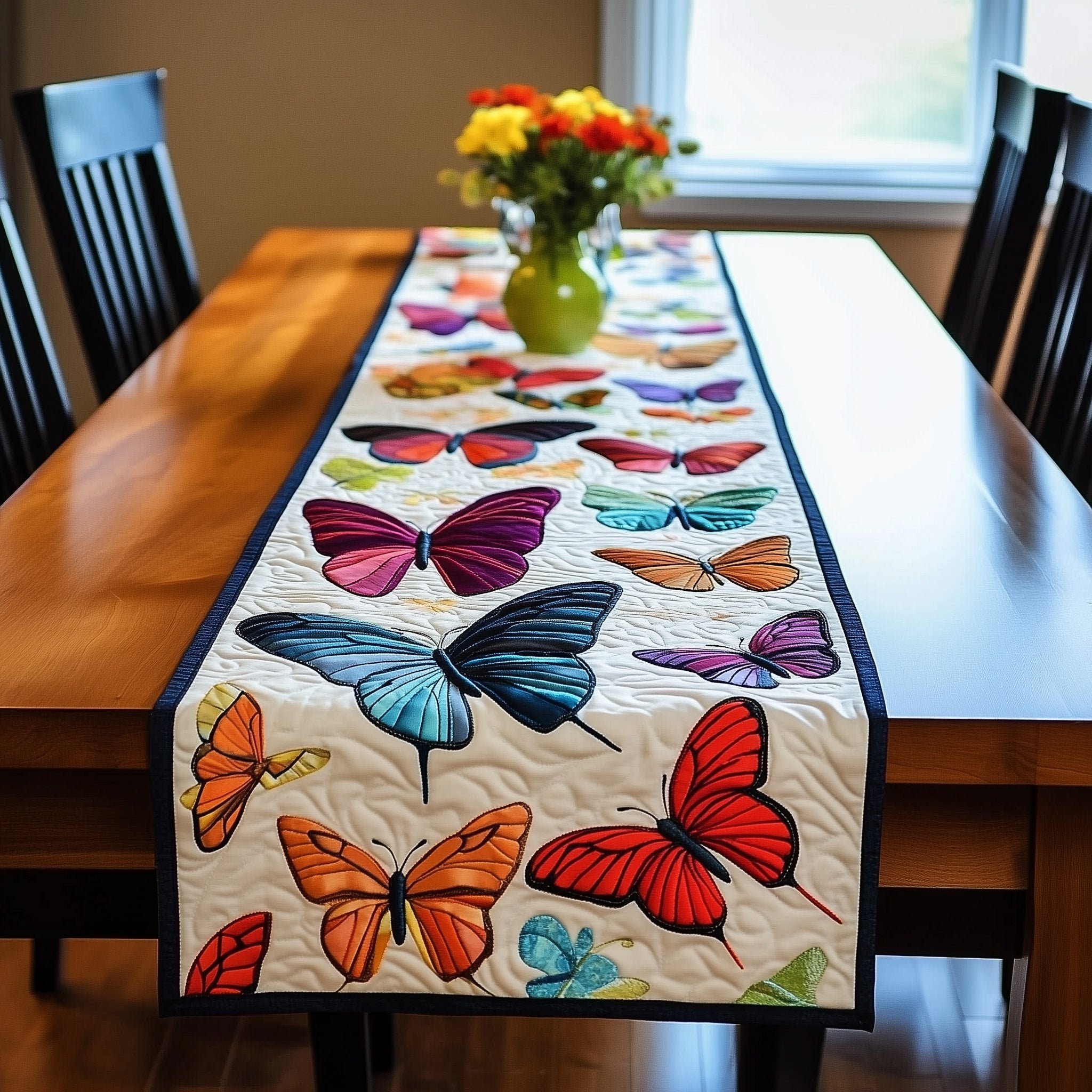 Butterflies Scattered on Cream Panel Table Runner