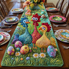 Colorful Roosters in the Egg Garden Table Runner