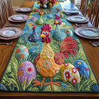 Yellow Hen and Rooster with Eggs Table Runner