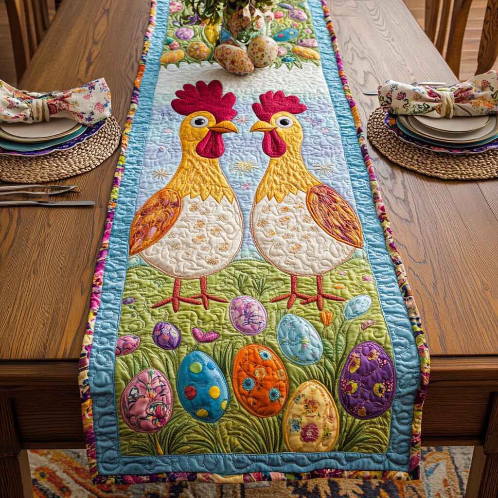 Golden Chickens in the Egg Meadow Table Runner