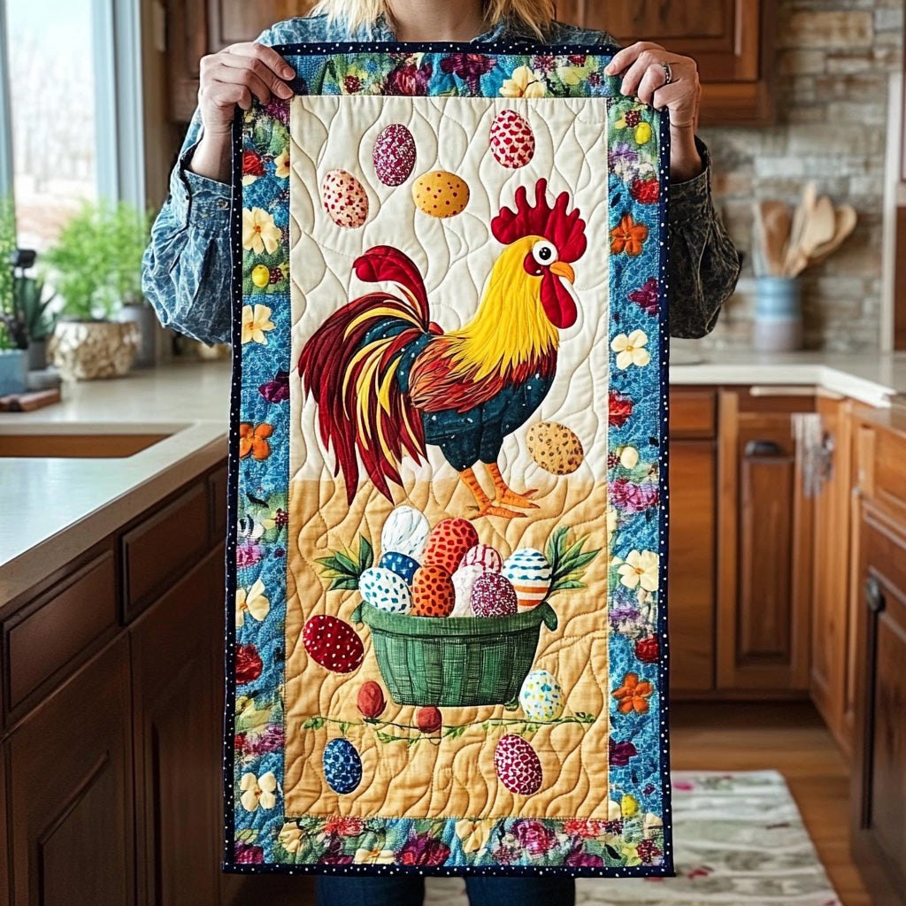 Rooster Above a Basket of Eggs Table Runner