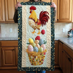 Rooster Above Checkered Egg Basket Table Runner