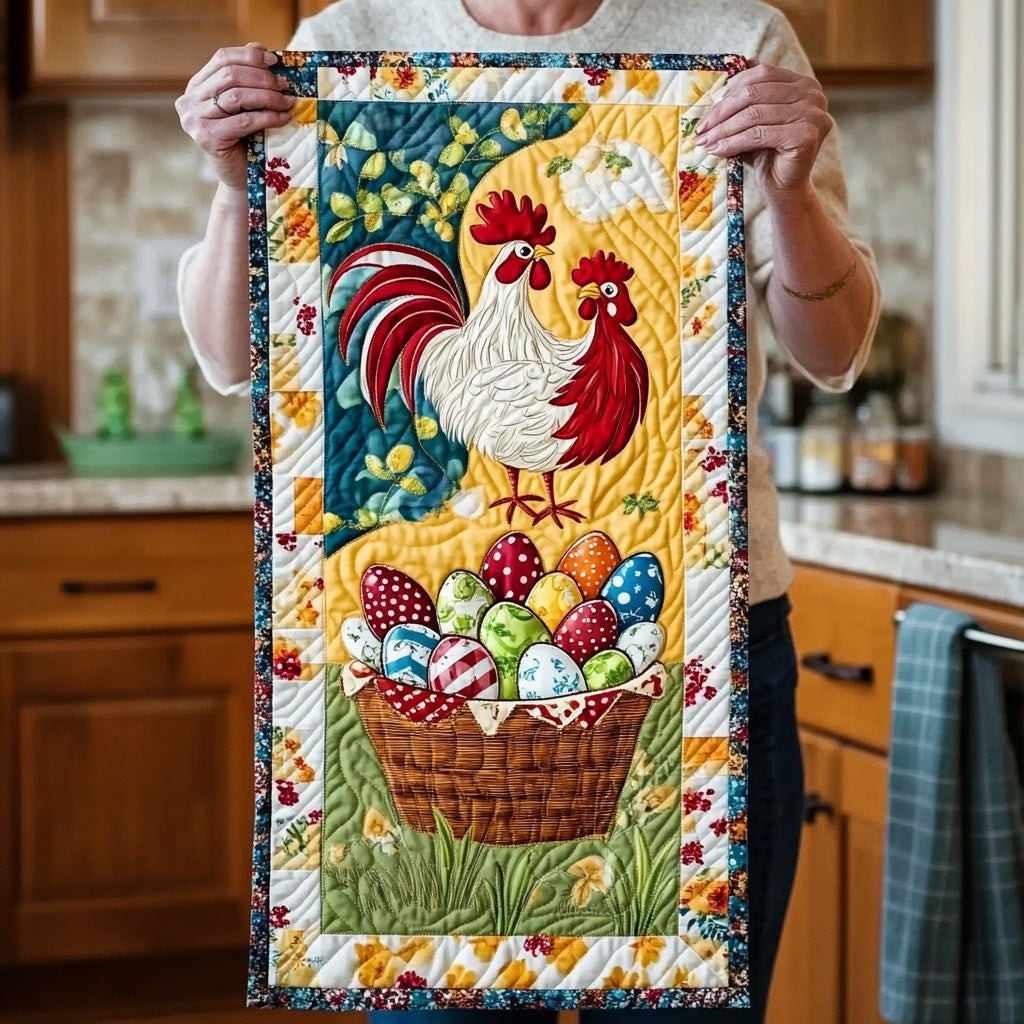 Red Rooster with Overflowing Egg Basket Table Runner