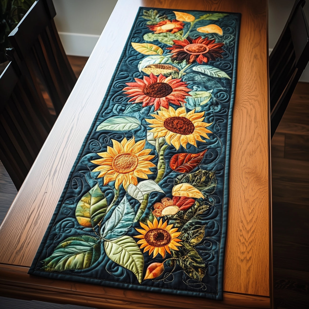 Sunflowers on Navy Blue Table Runner