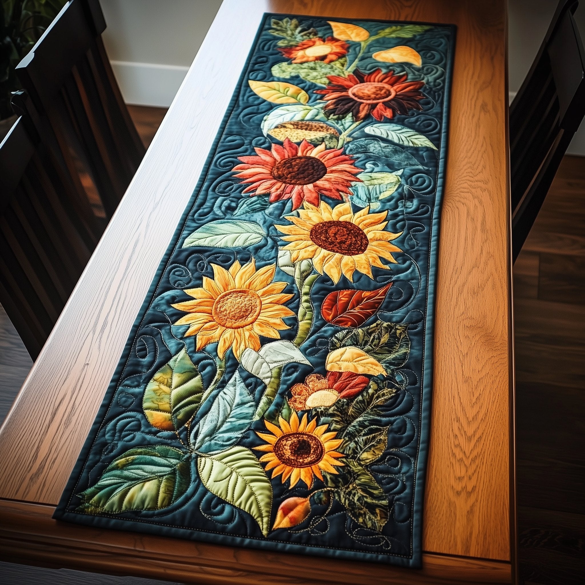 Sunflowers on Navy Blue Table Runner