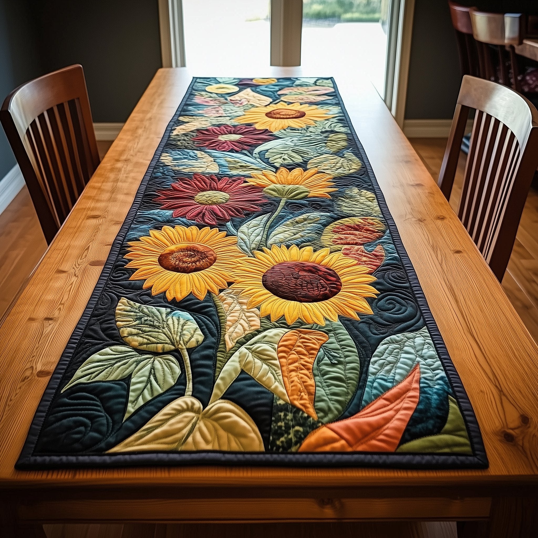 Sunflower Bouquet on Black Table Runner