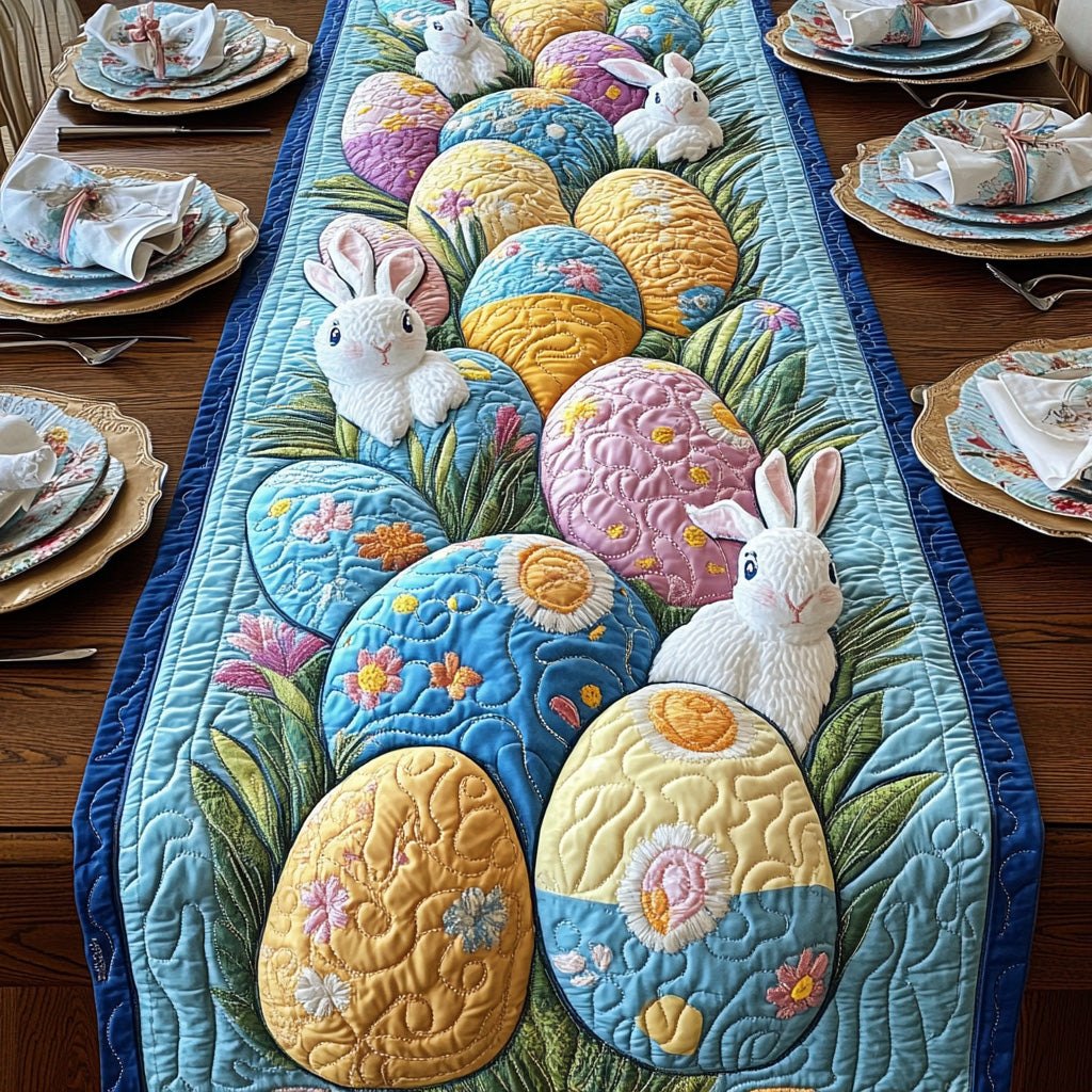 Bunnies Among Pastel Easter Eggs Table Runner