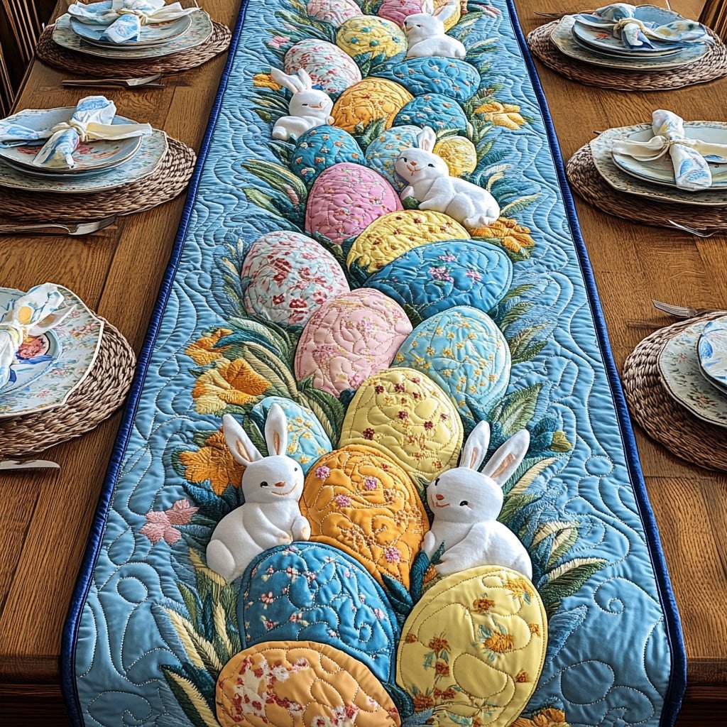 White Bunnies in a Pile of Eggs Table Runner