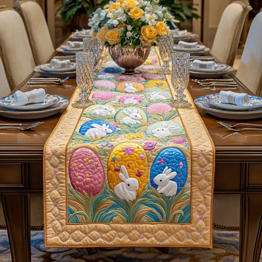 Easter Bunnies and Eggs on Gold Table Runner