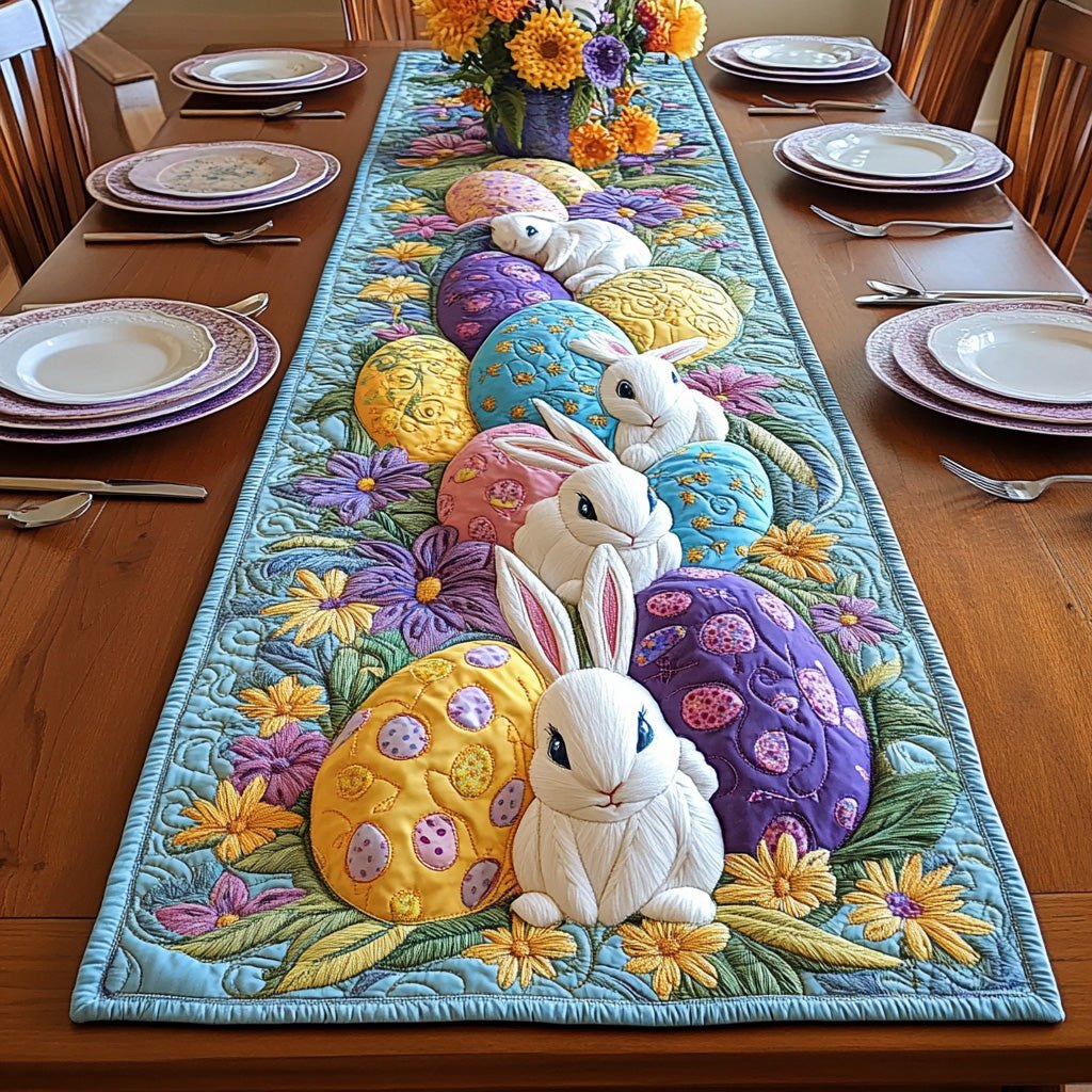 Bunny with Purple and Gold Eggs Table Runner