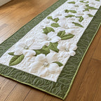 Magnolia Trio with Green Trim Table Runner
