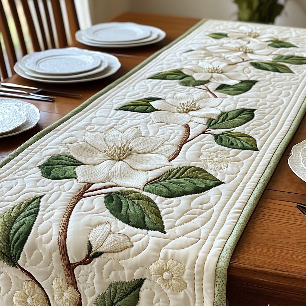 Magnolia on a Brown Branch Table Runner