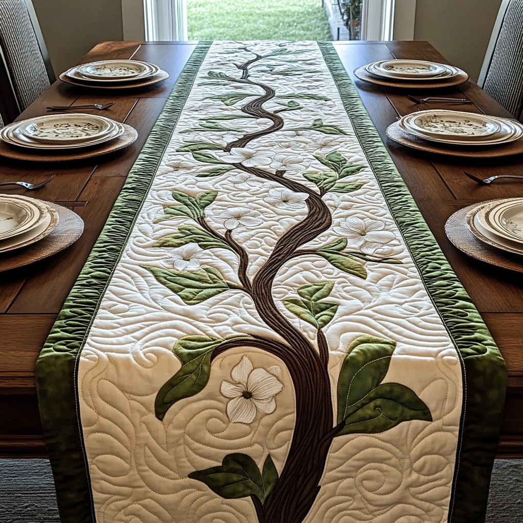 Winding Branch with White Blossoms Table Runner