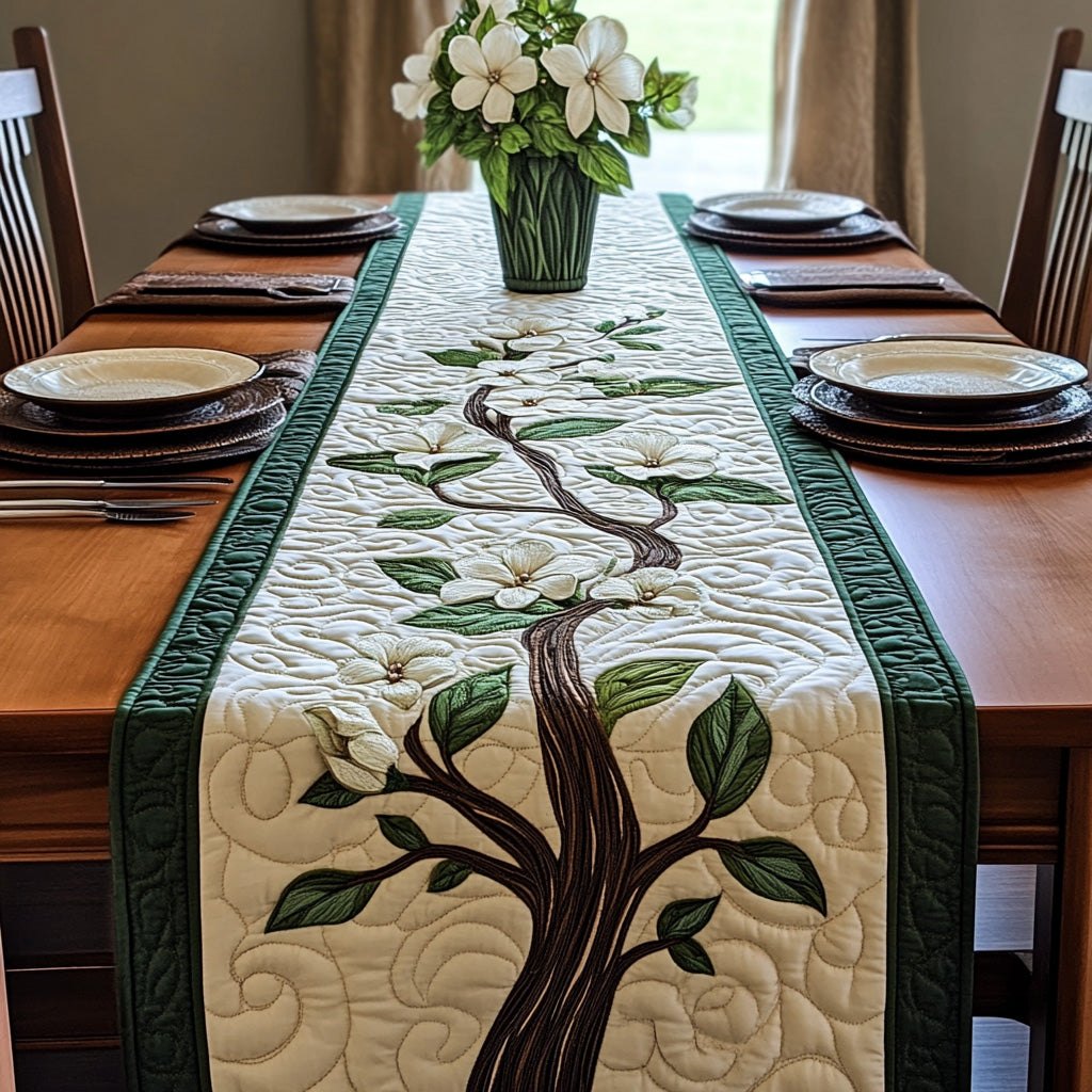 Twisting Tree with Tiny White Flowers Table Runner