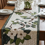 Dogwood Branch with Forest Green Border Table Runner