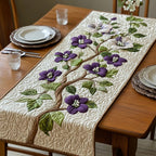 Purple Dogwood Blossoms on Ivory Table Runner